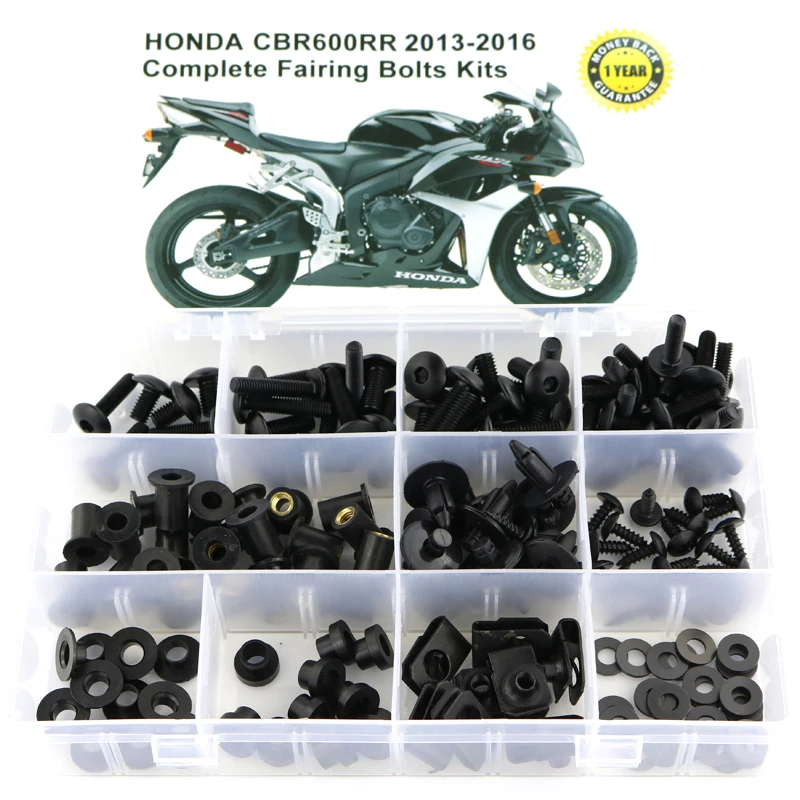 Complete Fairing Bolt Kit For 2007-2012 Honda CBR600RR – Stainless Steel, Black, Made In USA