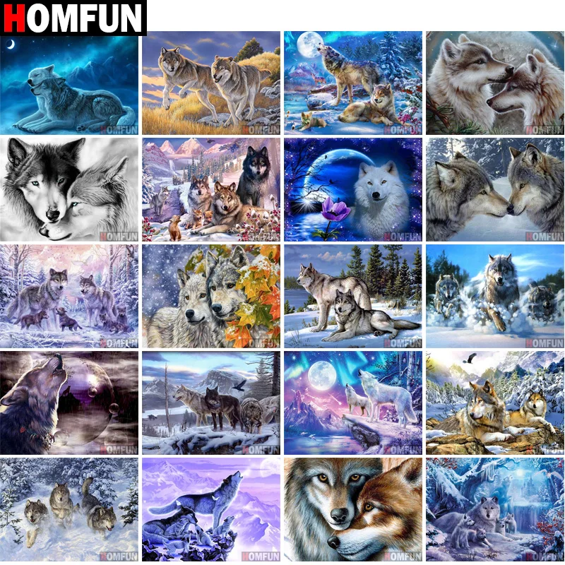 HOMFUN Full Square/Round Drill 5D DIY Diamond Painting &quotAnimal Wolf&quot 3D Embroidery Cross Stitch Home Decor Gift | Дом и сад