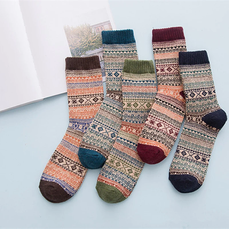5 пар/набор Теплые зимние носки Для мужчин высокое качество в стиле ретро из кроликовой шерсти комфорт рукаовов, народный костюм Для мужчин, толстые короткие носки - Цвет: SC149-5pairs