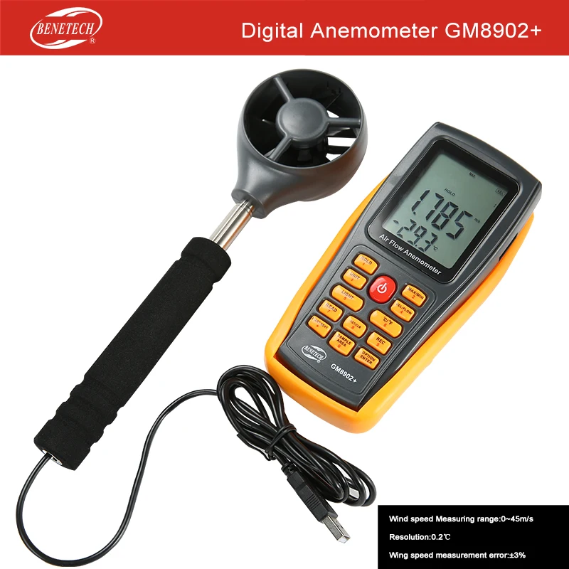 GM8902plus GM816 Цифровой Мини Анемометр, измеритель скорости ветра, ЖК-дисплей, ручной воздушный поток, ветрометр, термометр - Цвет: GM8902plus