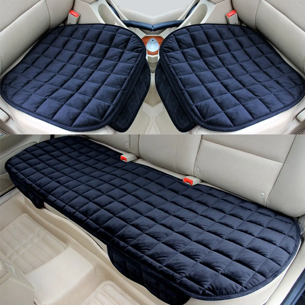 Car Rear Seat Cushion Cover Warm Black Car Front Seat Cushion Antislip