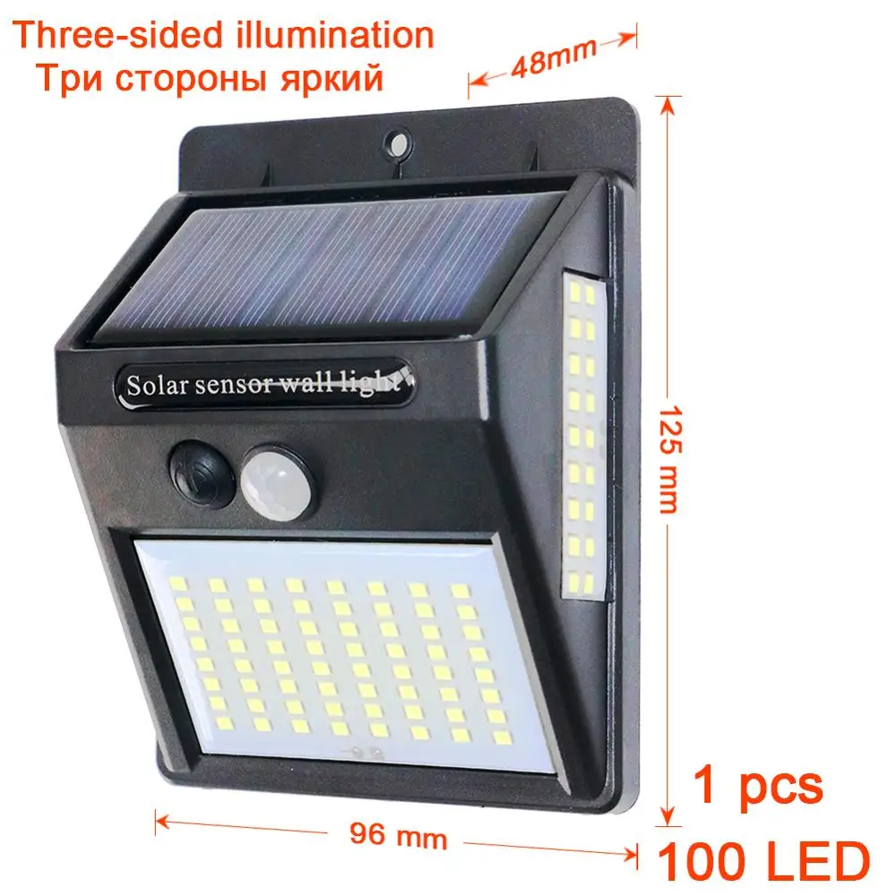 Настенный светильник с датчиком движения PIR, 20, 35LED, 100LED, уличный светильник на солнечной энергии, уличный, уличный, водонепроницаемый, для двора, для дома, сада, лампа на солнечной энергии