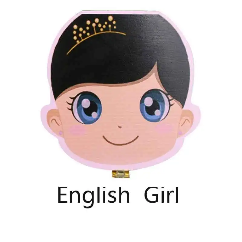 Испанская английская русская французская детская деревянная коробка для хранения молочных зубов для хранения зубов пуповина для сохранения 3,7 см - Цвет: English girl