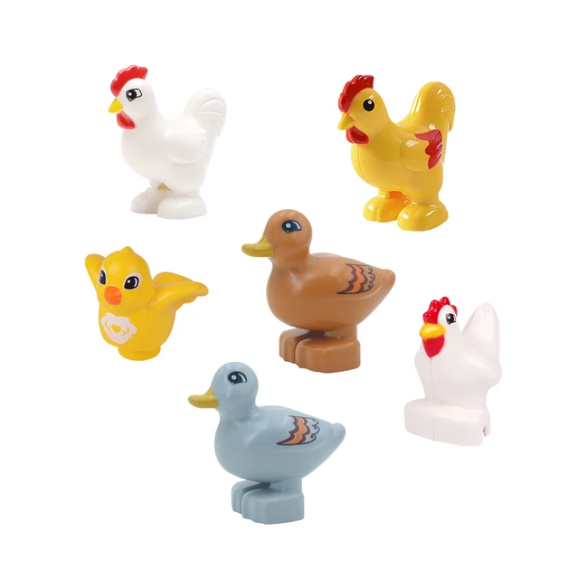 Zoo Animals Series Set Big Size Building Blocks Assemble Accessories Cute Birds Beasts Elephant Tiger Bricks Education Toys Kids 6pcs chickens ducks