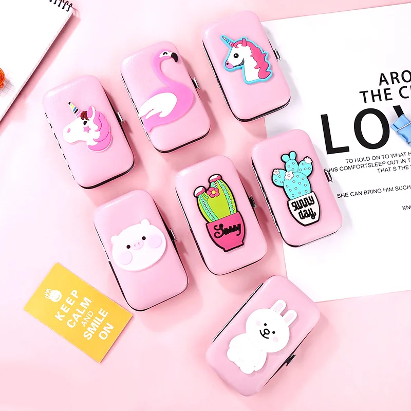 

7pcs/set Flamingo Pig Rabbit Cactus Manicure Nail Clippers Pedicure Set Portable Travel Hygiene Kit Nail Cutter Tools T0225