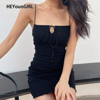 

HEYounGIRL Black Sleeveless Spaghetti Strap Mini Dress Sexy Backless Bodycon Dress Women Summer Ruched Short Dresses Ladies 2020