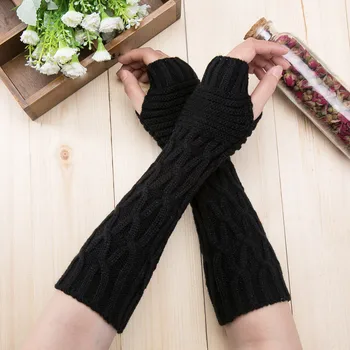 

2019 Fashion Women Winter Wrist Arm Warmer Knitted Long Fingerless Gloves Mitten