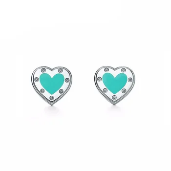 

S925 sterling silver classic ladies heart-shaped epoxy earrings popular European and American girls holiday gifts