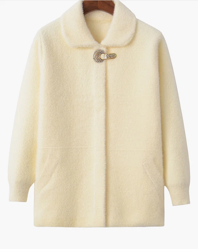 Autumn And Winter New Middle-Aged Women Mink Cashmere Sweater Coat Plus Size Thick Warm Knit Cardigan Sweater F562