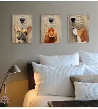 

drop shipping wine Cute Dog Wall Drawing Canvas Printings Diy Oil Painting Posters For Kids Bedroom Home Decoration Pictures