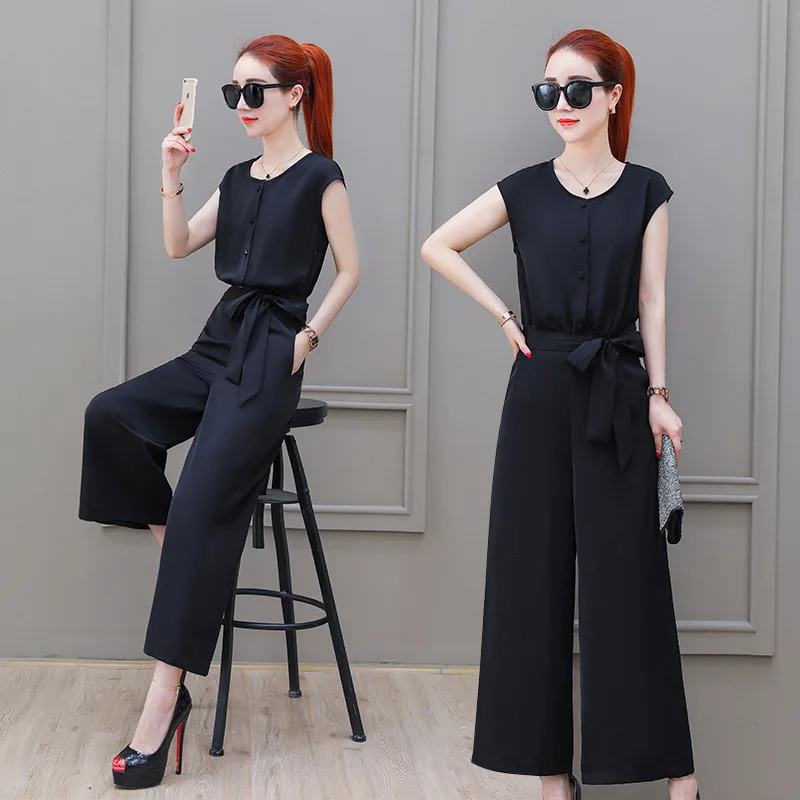 

Loose-Fit Casual Wide-Leg Onesie WOMEN'S Dress Spring Summer 2019 New Style Large Size Dress Chiffon Onesie WOMEN'S Pants
