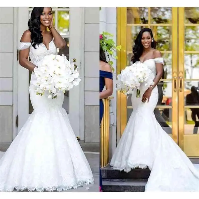 

Платье женское свадебное с юбкой годе, открытыми плечами и шлейфом