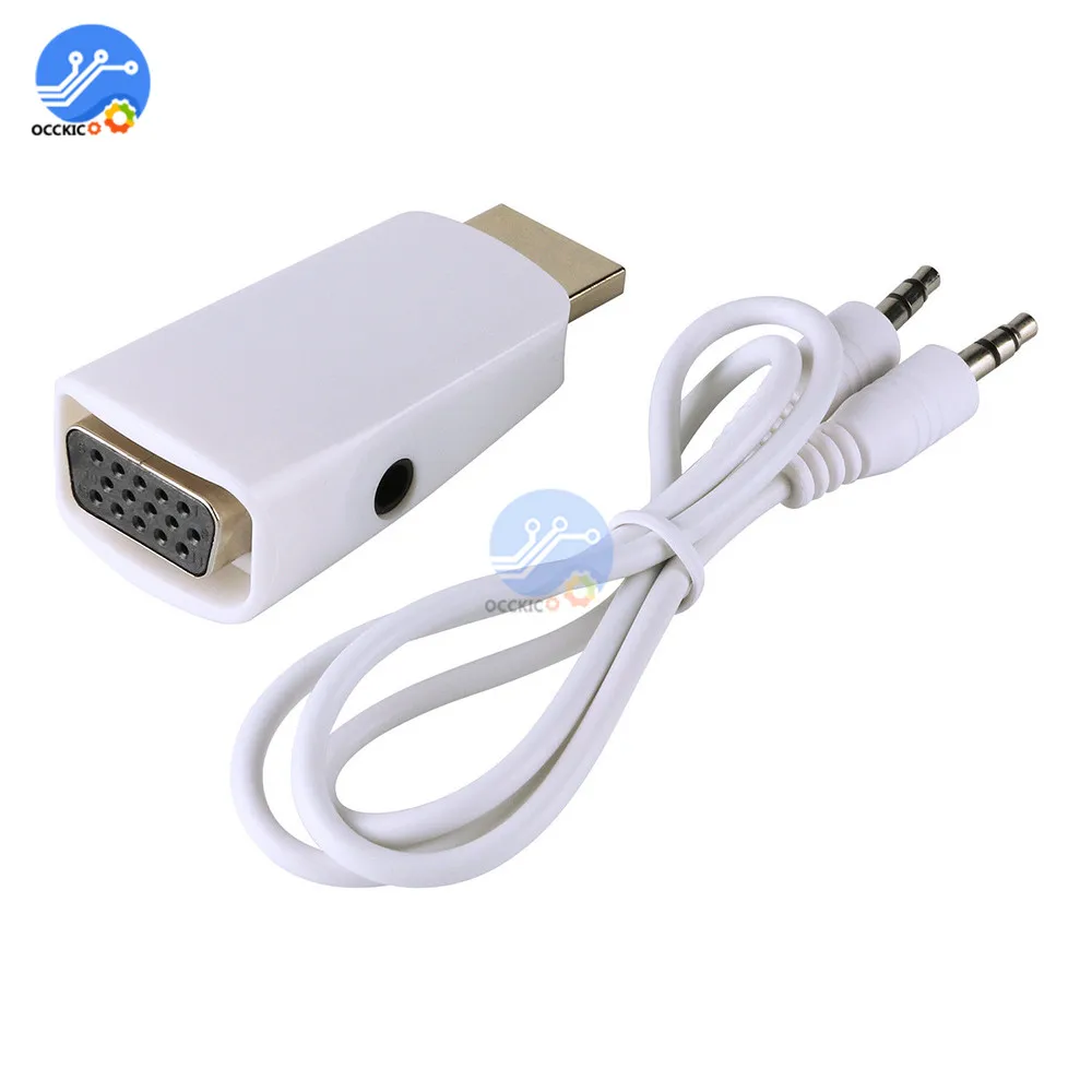 HDMI к VGA адаптер папа к женскому HD 1080P аудио динамик кабель конвертер для ПК ноутбук ТВ коробка HDMI VGA адаптер - Цвет: Белый
