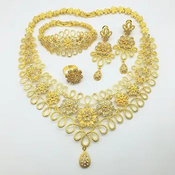 

HOT Fashion wedding Dubai Africa Nigeria African Jewelry set gold-color necklace Earrings romantic woman Bridal Jewelry Sets