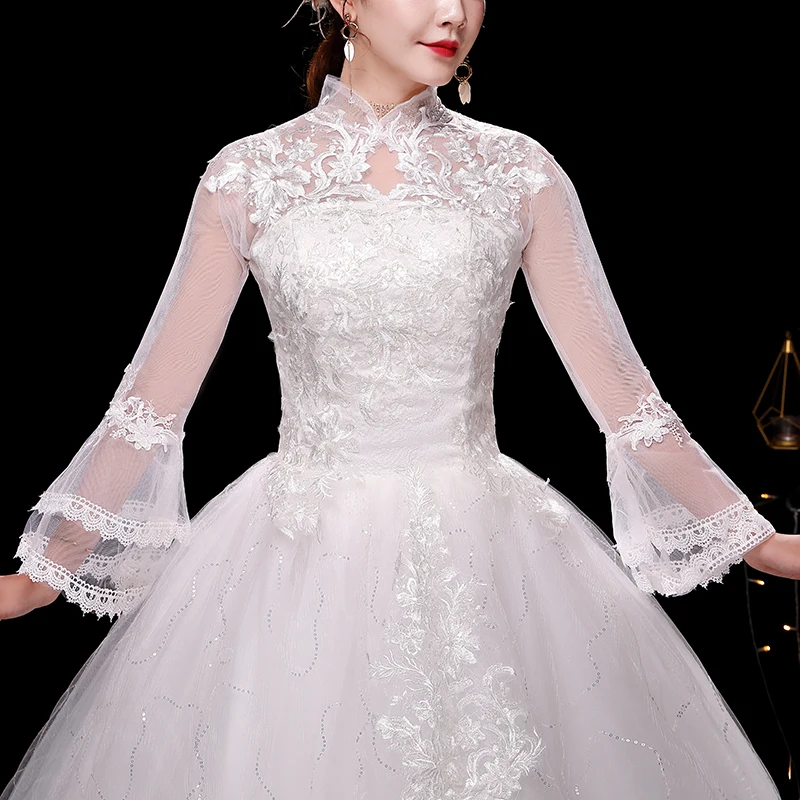 Vestidos De Novia мусульманское винтажное свадебное платье с длинным рукавом с высоким вырезом и шлейфом Плюс Размер свадебное платье халат De Mariage Sirene