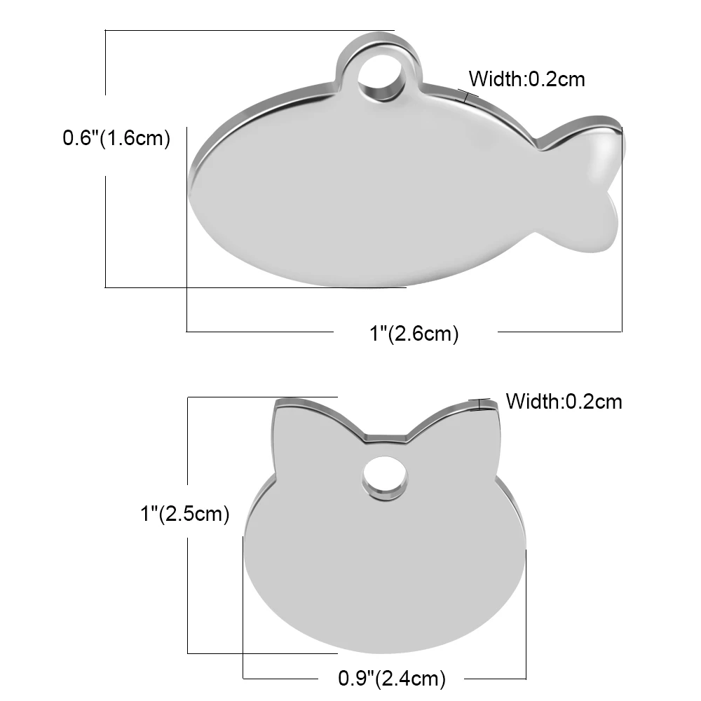 Stainless Steel Personalized Cat Tag Custom Cats Kitten ID Tag Engraved Cat Collar Pendant Necklace Pet Accessories Fish Shape 6