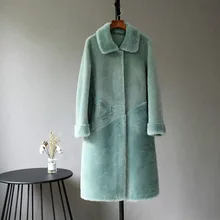 Женское пальто с натуральным мехом, шерсть, куртка, Осень-зима, пальто, одежда, овечья овчина, пальто с замшевой подкладкой, Manteau Femme L92370