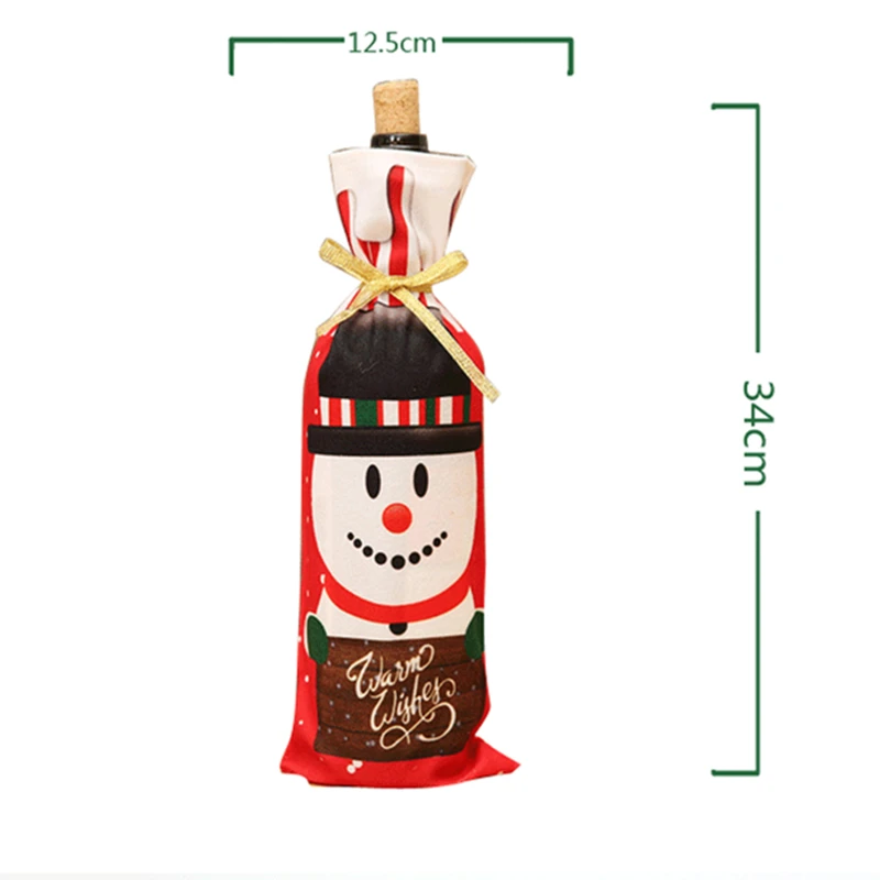Christmas Decoration Santa Snowman Wine Bottle Cover Drawstring Red Wine Bag Champagne Bottle Holder Xmas Party Home Table Decor