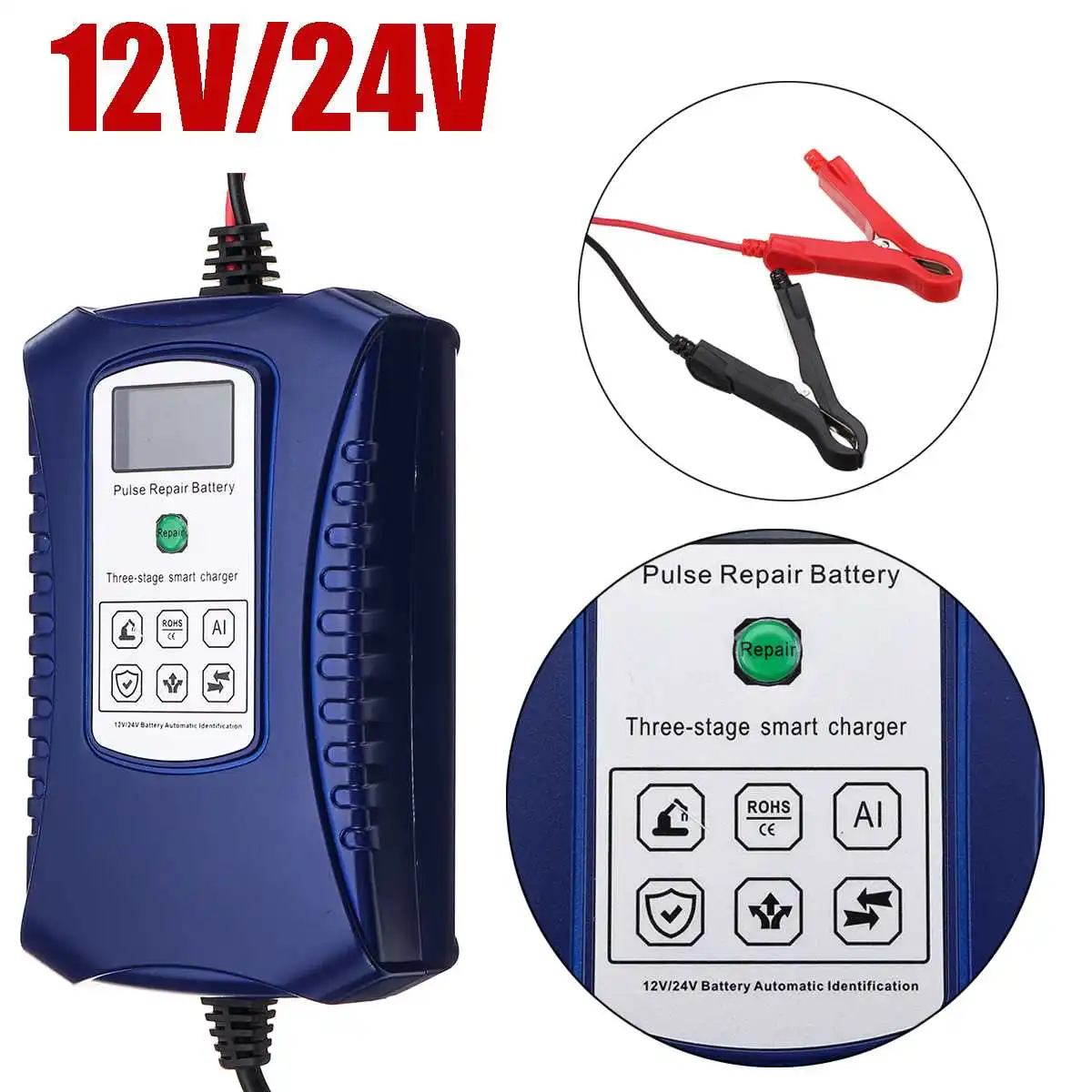 

Three-stage Smart Car Battery Charger Powers Pulses Repair Safety Protection For Car and Motorcycle Battery Lead-acid Battery