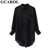 Hot Sale Long Blouse Shirt Asymmetric GCAROL Black Chic-Tops Oversized Casual Women Cotton 4000768603100