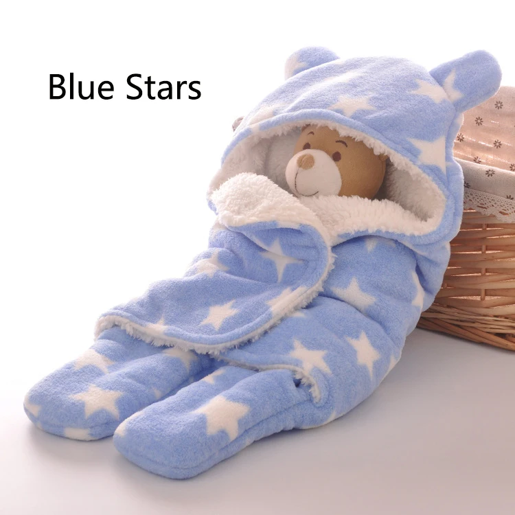 Blue Stars Детское одеяло, удобное пеленание для новорожденных, теплая детская банная накидка, детская одежда, детское Двухслойное плюшевое утепленное одеяло 78*86 см - Цвет: Blue Stars