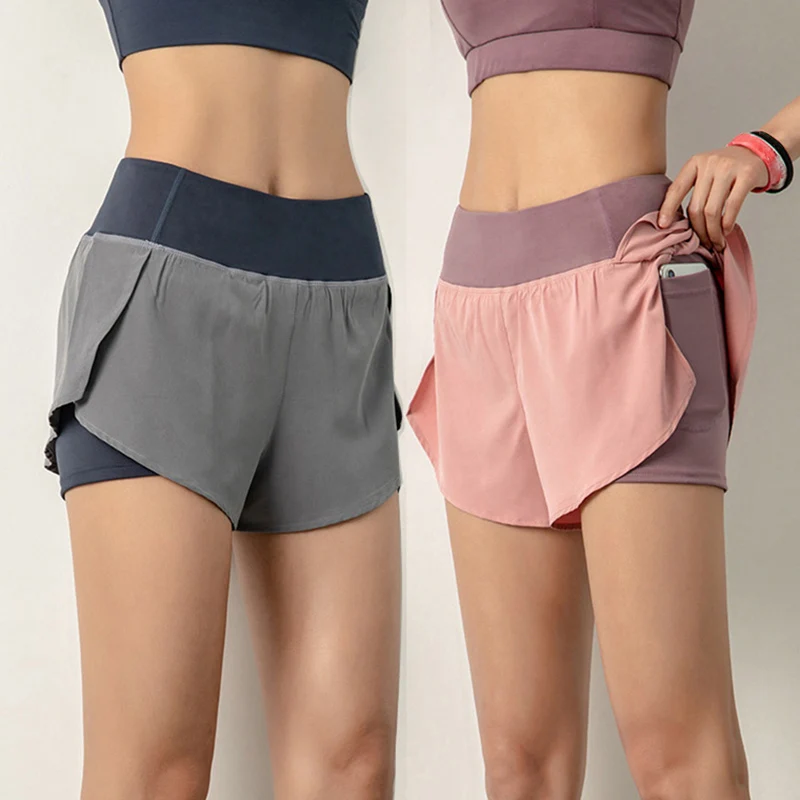 WomenSportRunningShortsQuickDryHighElasticityDoubleLayerYoga