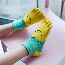 3 пары, хлопковые женские носки с пятью пальцами, носки с милым рисунком, зеленые женские носки с пальцами, японские носки Kawaii