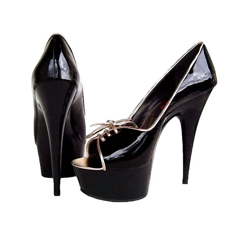 New fish mouth bright women's shoes, 15CM high heel waterproof platform 5CM thick base style high heels Dance Shoes
