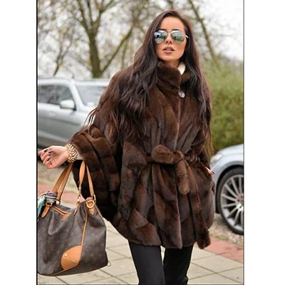 

FURSARCAR 2019 New Women Real Mink Fur Coats Whole Skin Thick Warm Mink Fur Jacket For Female Long Style Luxury Nature Fur Coat