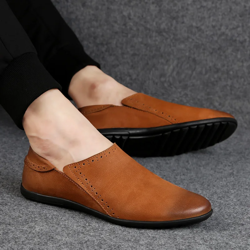 Men Peas Shoes Pointed Toe Mens Formal Shoe brown Elegant Simple Suit Gentleman Loafers Flats business Leather Size 38-44 %