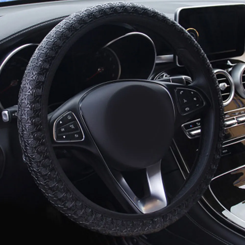 Dish Sets Steering Wheel Wrap Durable Steering Wheel Covers Accessories Breathe Freely 15 Inch Cars Universal - Название цвета: Black