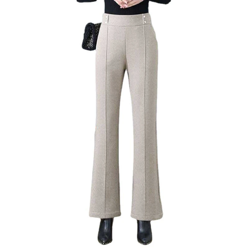 work pants 2022 New Women Autumn Winter High-waisted Pants Loose Slim Fashionable Flared Casual Trousers Female Plus Size Woolen Pants F289 trousers for women