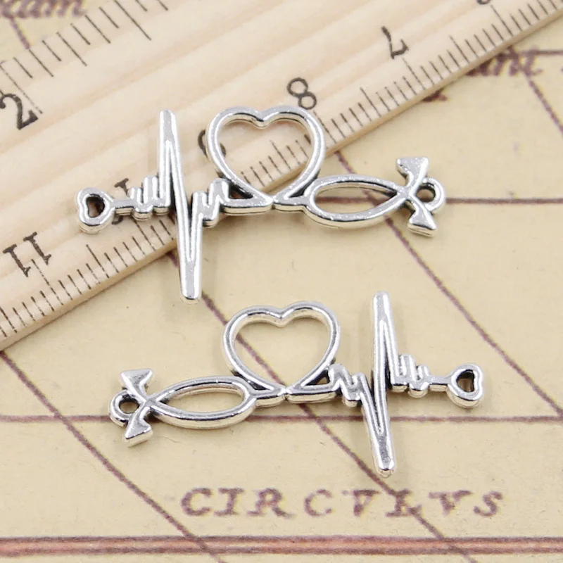 10pcs Charms ECG Link Heartbeat Heart 19x34mm Tibetan Silver Color Pendants Antique Jewelry Making DIY Handmade Craft | Украшения и
