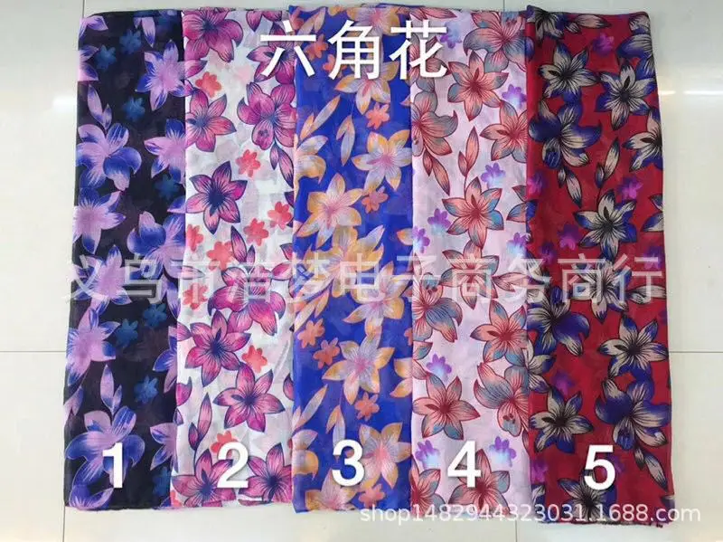 New Style Europe And America-Style Hexagonal Flower Printed Pattern Women's Bali Yarn Scarf Sun-resistant Shawl Silk Scarves