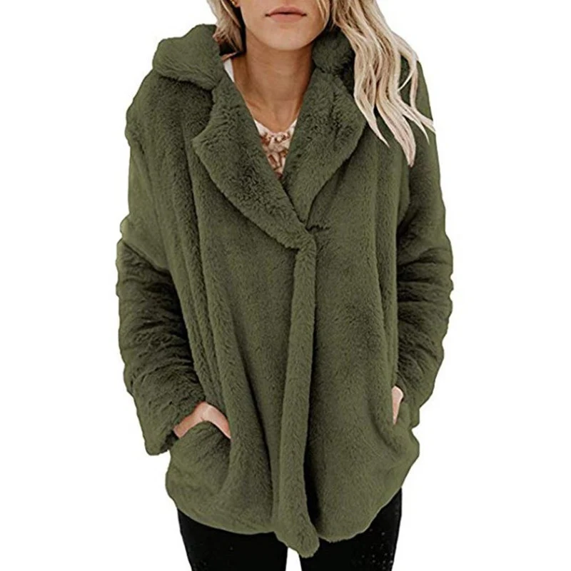 KFashion Женская мода Повседневный Кардиган костюм воротник карман с длинными рукавами теплый плюшевый свитер куртка пальто Новинка