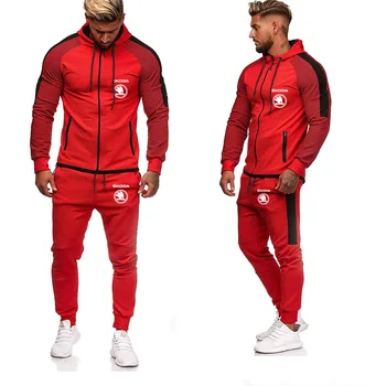 

2020 New spring autumn Men's Hoodie Skoda Car Logo printing Hip Hop Men Harajuku Sweatshirts Sweatpants Suit