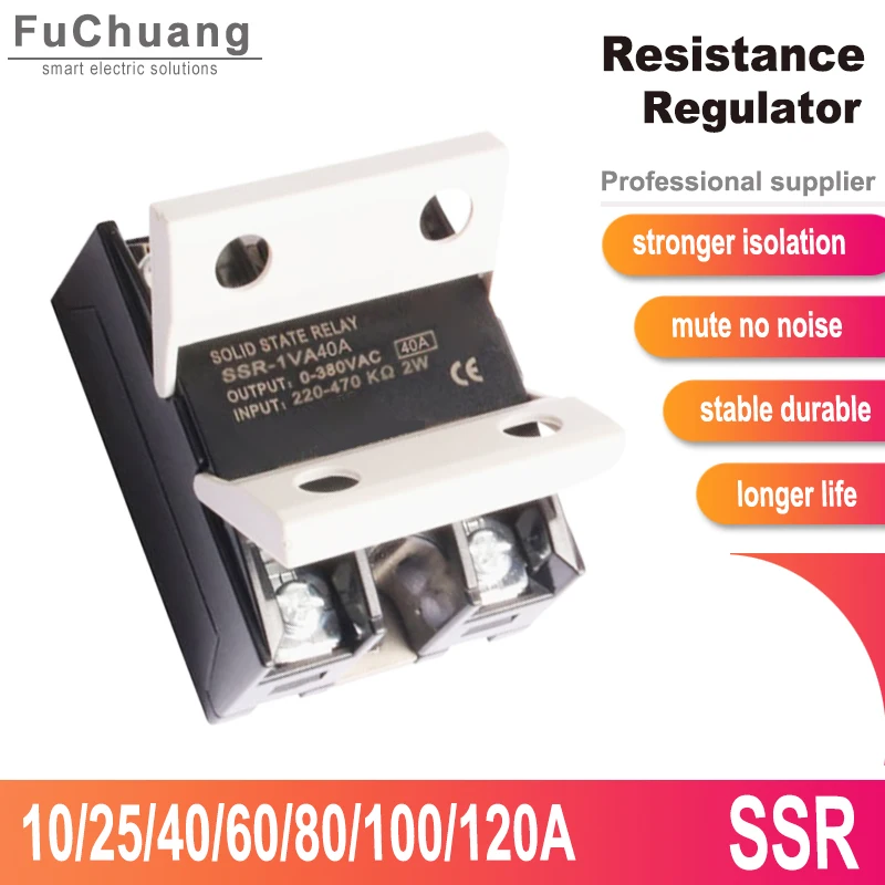 

Flip Cover Single Phase Solid State Voltage Regulator Relay Resistance Regulating Module 10A 25A 40A 60A 75A 80A 100A 120A