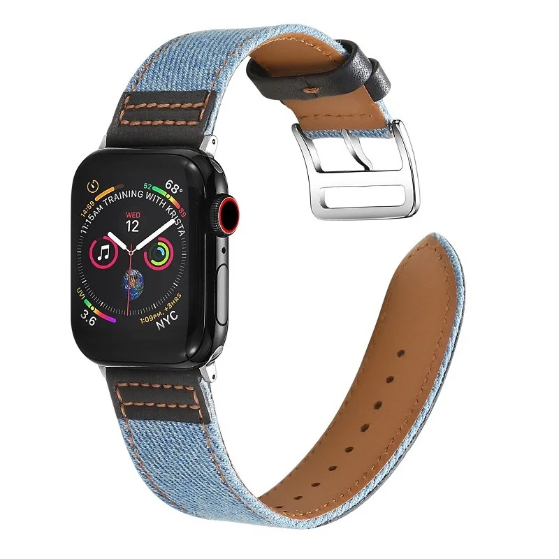 Подходит для Apple Watch 42 мм/44 мм кожаный ремешок из джинсовой ткани ремешок для iWatch серии 4 5 44 мм браслет для часов