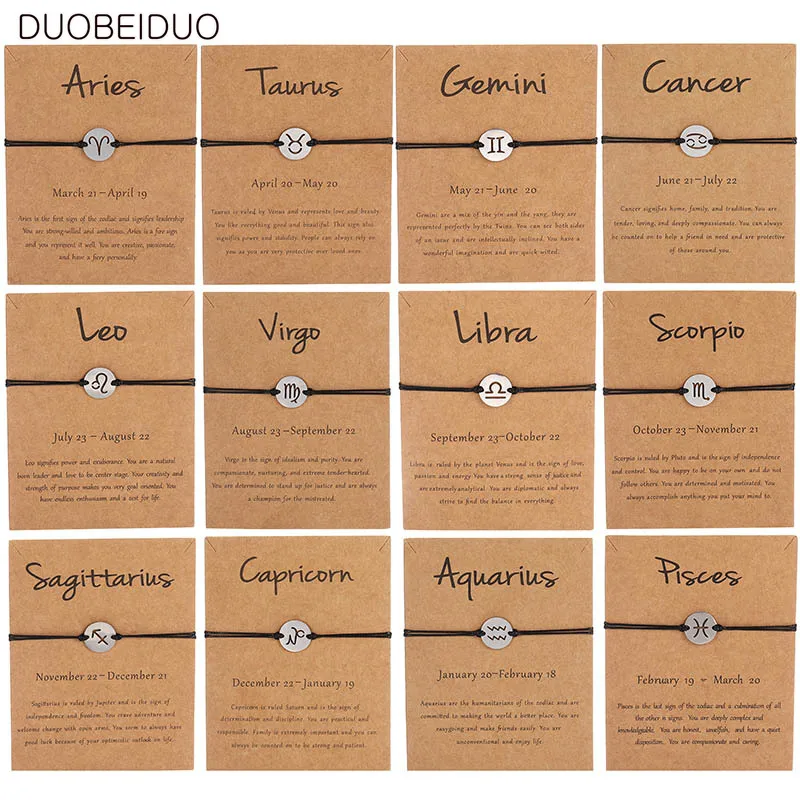 

12 Zodiac Black Rope String Bracelet Trendy Friendship Bracelets for Women Men Gifts Stainless Steel Charm Bracelets Jewelry Hot