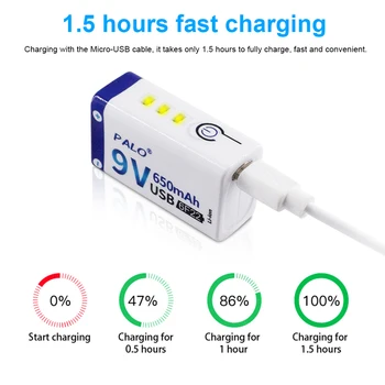 

1-10pcs USB 9V lithium rechargeable battery 9V 650mAh li-ion batteries