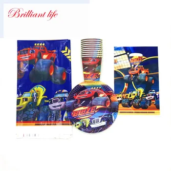 

31/61pcs Blaze And The Monster Machines Cartoon Paper Cup Plate Birthday Party Gift Bag Baby Shower Disposable Tablecloth Supply