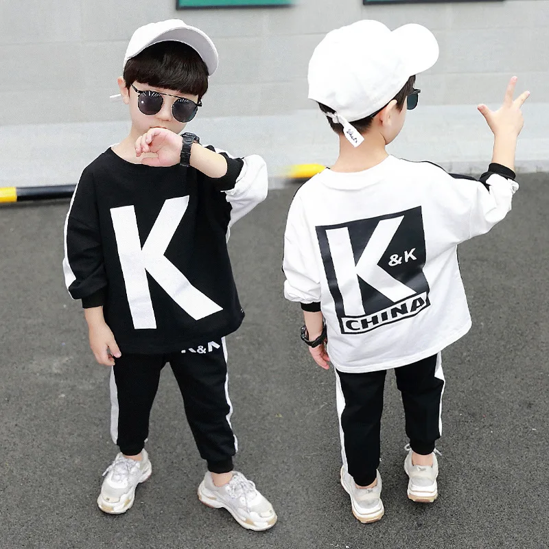 

2019 New Style Casual CHILDREN'S Suit BOY'S Autumn Clothing School Uniform Children KK Lettered Two-Piece Set Fashion