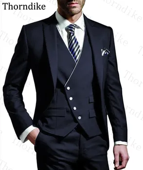 

Thorndike Fashion Suit Slim Fit 3 Pcs Men Suit Latest Men Suits Design Wedding Party Suit Peaked Lapel Navy Blue Groom Tuxedos