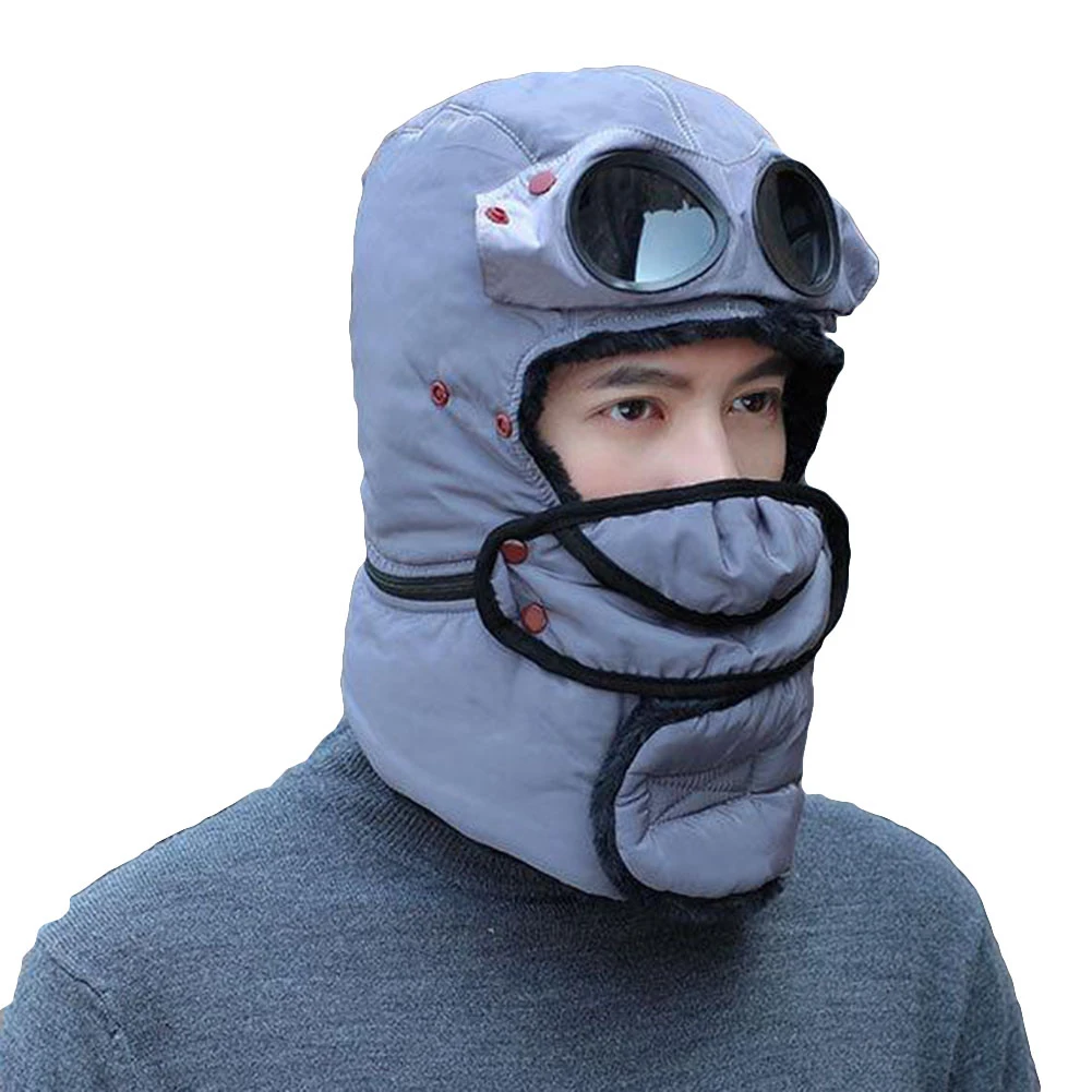 Winter Unisex Warm Faux Fur Snow Hat Cap Earflap Face Mask Glasses Scarf Set Outdoor Windproof warm Clothing Decor Accessory