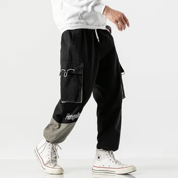 

Japanese Style Cargo Pants Men Casual Loose Elastic Waist Harem Pants High Street Hip Hop Trousers Men Patchwork Men Pants M-5XL