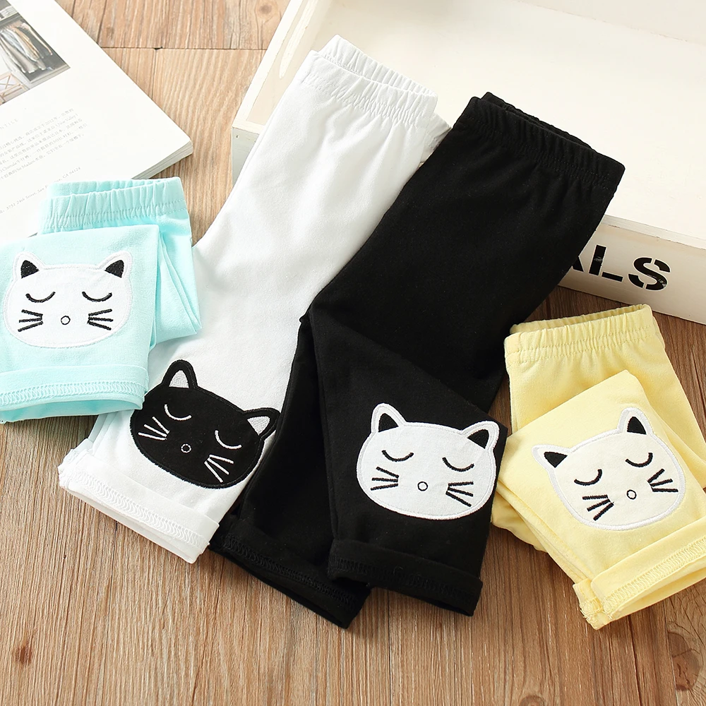 2-10 Years Old Baby Kids Children Cat Print Capri Thin Girls Knee Length Leggings girls pants girls trousers kids pants