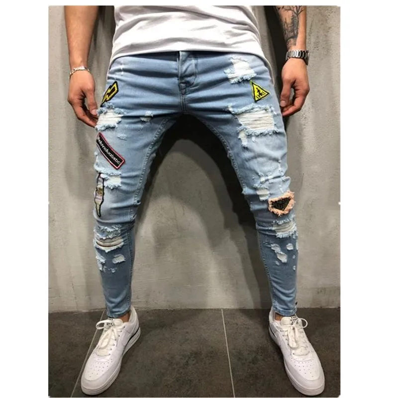 Dropshipping 2019 Fashion Sknny Jeans Men Patchwork Casual Distressed Jeans for Men Light Wash Denim Jeans Men Streetwear Dropshipping 2019 Fashion Sknny Jeans Men Patchwork Casual Distressed Jeans for Men Light Wash Denim Jeans Men Streetwear