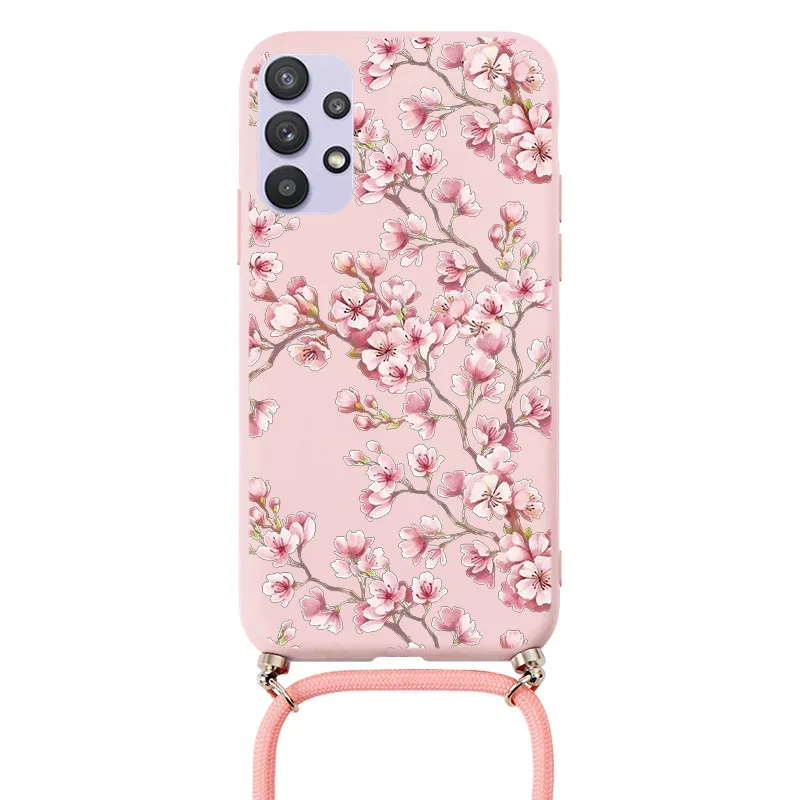 cute phone cases for samsung  For Samsung Galaxy A32 4G 5G Case Soft Silicone Cover For Samsung GalaxyA32 A 32 Fundas Chain Necklace Strap Cord Lanyard Bumper samsung cute phone cover Cases For Samsung