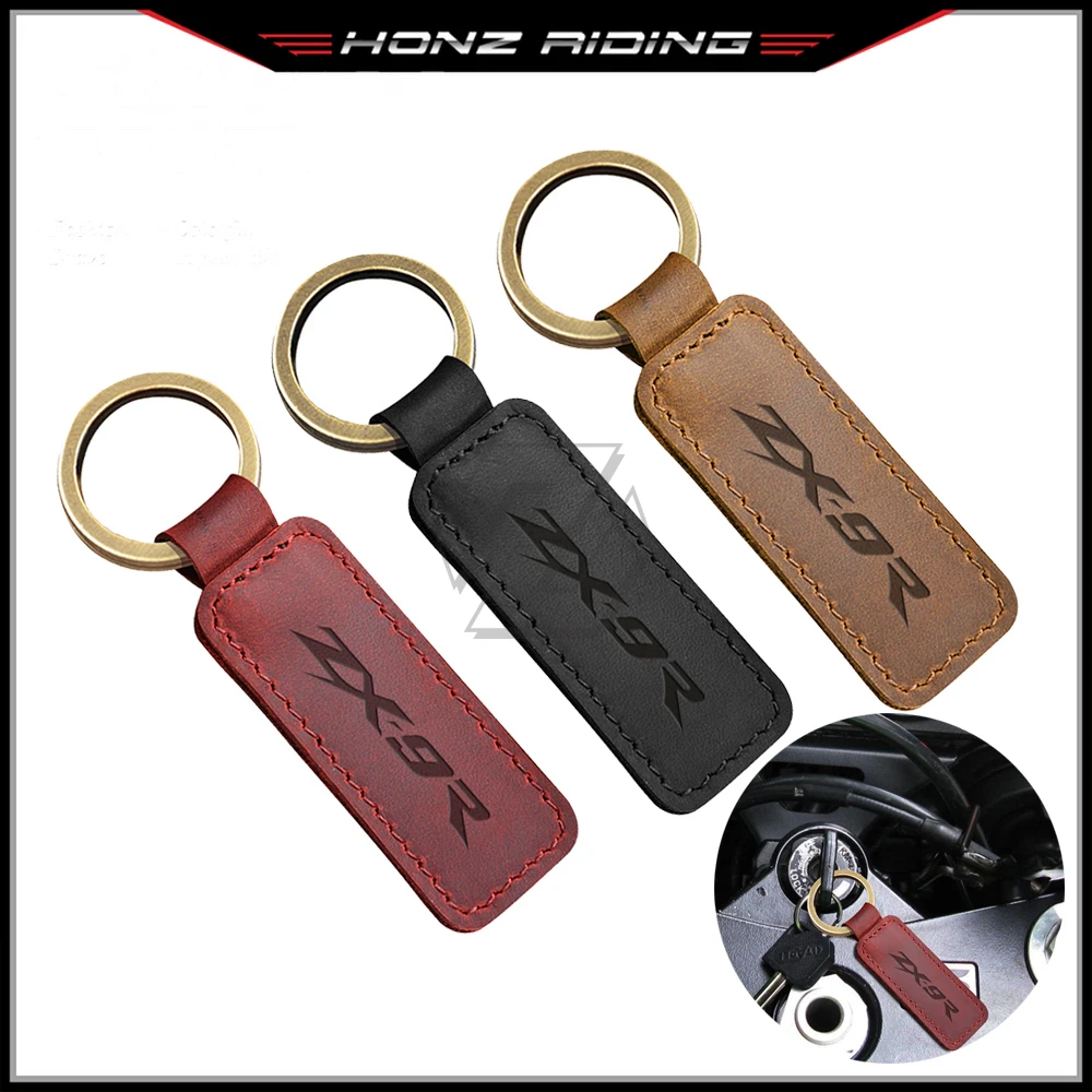 

For Kawasaki ZX9R ZX-9R Models Motorcycle Keychain Cowhide Key Ring