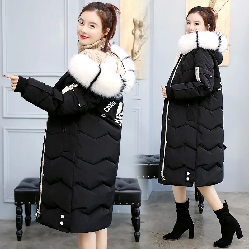

Off Season Cotton Coat Women's Hooded Large Fur Collar 2019 Winter New Style Korean-style Mid-length CHIC Thick Loose-Fit Cotton